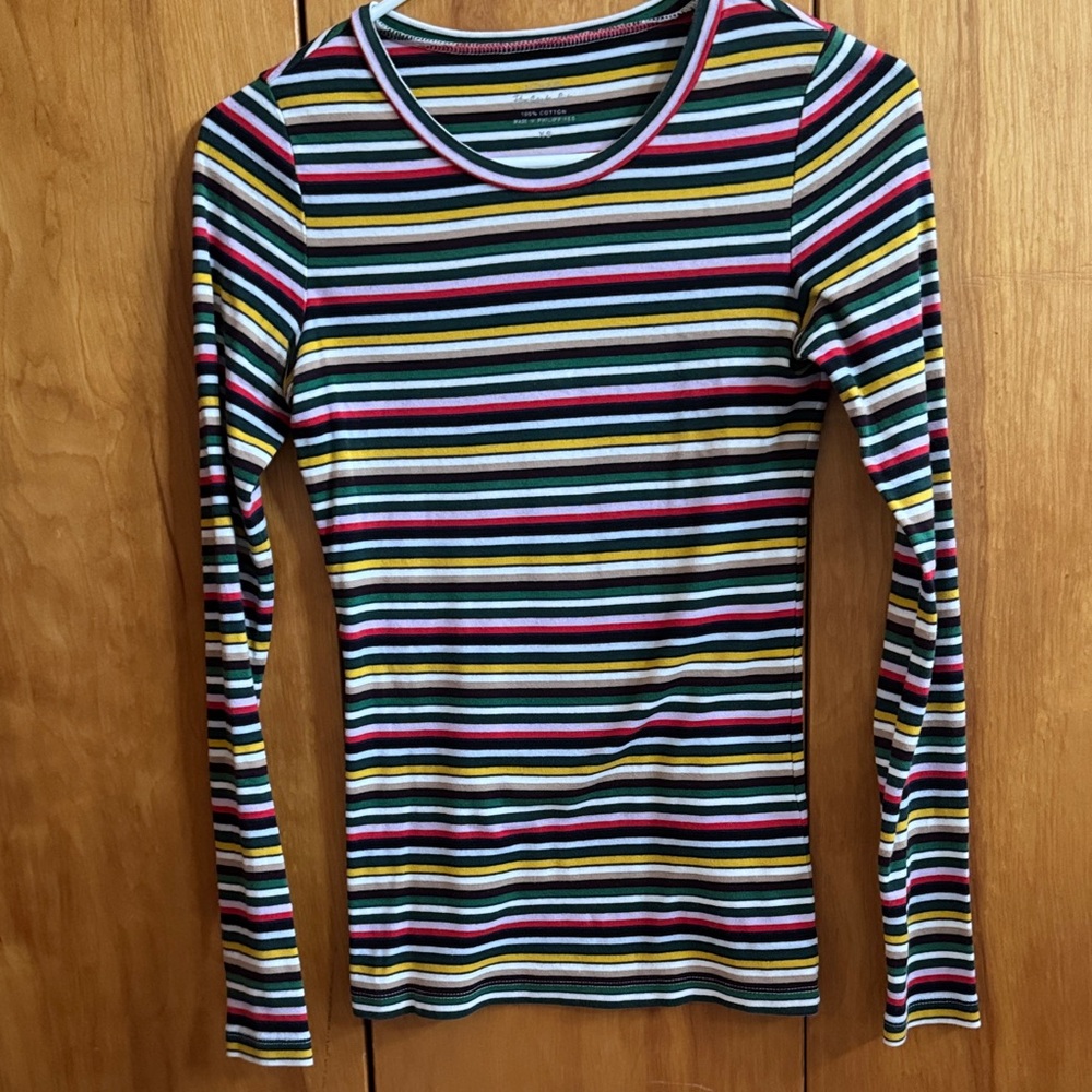 Jcrew Perfect Fit, Striped Multicolor Long Sleeve Top, XS